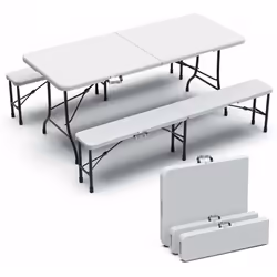 POURQUOI CHOISIR NOTRE PRODUIT ? Notre lot comprend 1 grande table pliable et 2 bancs longs pliables de 180cm parfait pour 8  ...