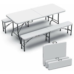 Vounot - Ensemble de Table et bancs camping pliables 180cm hdpe blanc