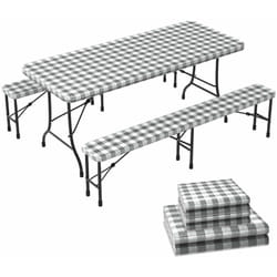 Lot de 3 Nappes élastiques en vinyle avec doublure en flanelle - imperméable et anti-tache - housse pour table et banc - Vounot