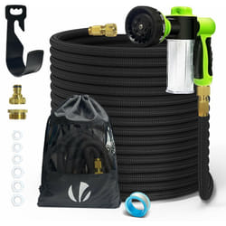 Vounot - Tuyau d'arrosage extensible renforcé 30m noir avec récipient savon - 8 modes - raccord et sac de rangement inclus
