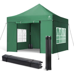 Tonnelle de jardin renforcée 3x3m pliable avec 4 parois et sac de transport à roulette - Imperméable et anti-UV - Vert - Vounot