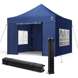 Tonnelle de jardin renforcée 3x3m pliable avec 4 parois et sac de transport à roulette - Imperméable et anti-UV - Bleu - Vounot