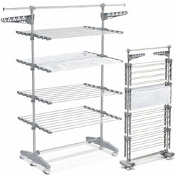 Séchoir à linge pliable avec maille - étendoir mobile 4 niveaux - ailes pliables - barre télescopique extensible - Vounot
