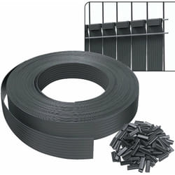 Kit de lamelles occultantes pvc brise vue 75m x 4.7cm avec 150 clips Gris