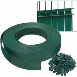 Kit de lamelles occultantes pvc brise vue 75m x 4.7cm avec 150 clips Vert