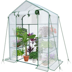 Vounot - Serre de jardin avec étagères 143x73x195cm blanc - bâche renforcée 135g/m² - fenêtre moustiquaire - porte enroulable zippée