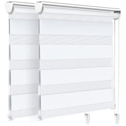 Lot de 2 Stores enrouleurs jour/nuit zébrés - 100 x 150 cm - Blanc - Sans perçage ou avec
