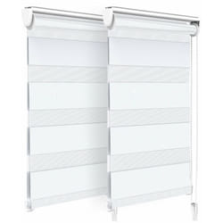 Lot de 2 Stores enrouleurs jour/nuit zébrés - 45 x 150 cm - Blanc - Sans perçage ou avec