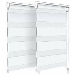 Lot de 2 Stores enrouleurs jour/nuit zébrés - 50 x 150 cm - Blanc - Sans perçage ou avec
