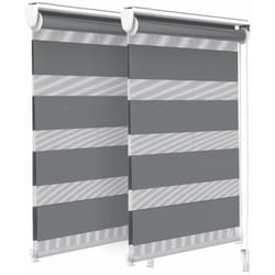 Lot de 2 Stores enrouleurs jour/nuit zébrés - 50 x 150 cm - Gris - Sans perçage ou avec