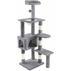 Arbre à chat 138cm avec capsule spatiale, griffoir, niche et plateforme - Gris - Arbre à grimper pour chats