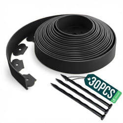 VOUNOT® Bordure de jardin flexible plastique 10m avec 30 piquets noir - hauteur 5cm - épaisseur 4mm - résistante aux intempéries