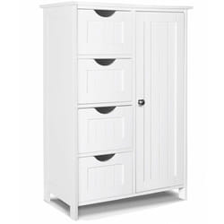 VOUNOT® Meuble bas de salle de bain 55x30x82cm - Armoire de rangement avec 4 tiroirs, 1 porte, 1 étagère réglable - Blanc