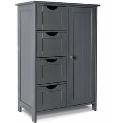 Vounot - Meuble bas de salle de bain 55x30x82cm - Armoire de rangement avec 4 tiroirs, 1 porte, 1 étagère réglable - Gris
