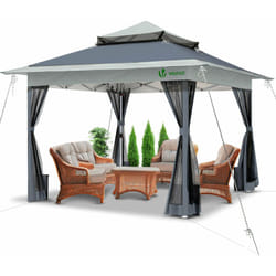 Tonnelle de jardin extérieure 3,6x3,6m pliable avec moustiquaire gris - Vounot