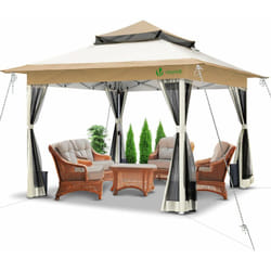 Tonnelle de jardin extérieure 3,6x3,6m pliable avec moustiquaire beige - Vounot