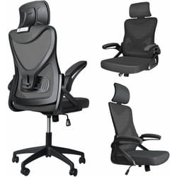 Fauteuil de Bureau Ergonomique pivotant avec appui tête et dossier toile respirant Noir