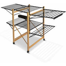 VOUNOT® Séchoir à linge deluxe pliable avec maille - étendoir mobile extensible - grande capacité 30m de séchage - style bois noir