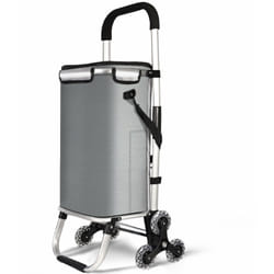 Chariot de courses pliable monte escalier aluminium avec sac isotherme gris