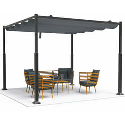 Pergola rétractable 3x3m en metal et toile polyester haute densite 180 g/m² gris - Vounot