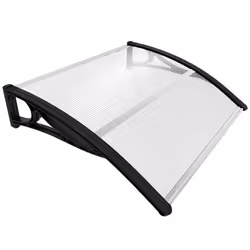 VOUNOT® Marquise auvent de porte dentrée avec support central - 100 x 80 cm Noir - Polycarbonate transparent - Anti-UV