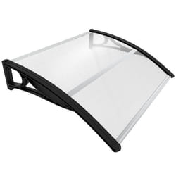 VOUNOT® Marquise auvent de porte dentrée avec support central - 100 x 80 cm Noir - Polycarbonate transparent - Anti-UV