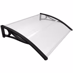 VOUNOT® Marquise auvent de porte dentrée avec support central - 120 x 80 cm Noir - Polycarbonate transparent - Anti-UV