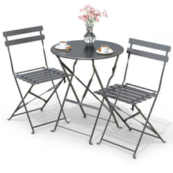 Ensemble bistro extérieur 1 table 2 chaises acier gris