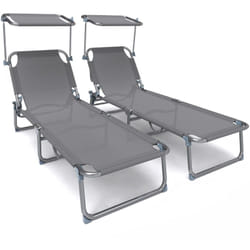 Transat pare soleil Textilene et range magazine Lot de 2 pcs Gris