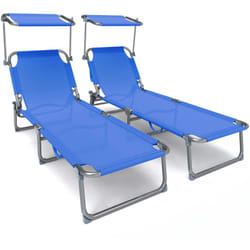 Vounot - Transat pare soleil Textilene et range magazine Lot de 2 pcs Bleu