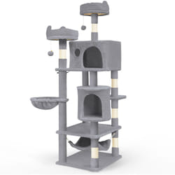 Arbre à chat grande 168cm avec griffoir, 2 niches et 3 plateformes - Gris - Arbre à grimper pour chats