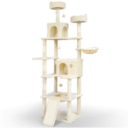 Arbre à chat géant 215cm avec griffoir, 2 niches et 3 plateformes - Beige - Arbre à grimper pour chats