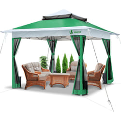 Tonnelle de jardin extérieure 3,6x3,6m pliable avec moustiquaire vert - Vounot
