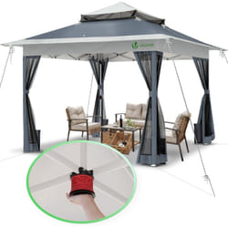 Tonnelle de jardin 3,6x3,6m pop up pliable avec moustiquaire gris - Vounot
