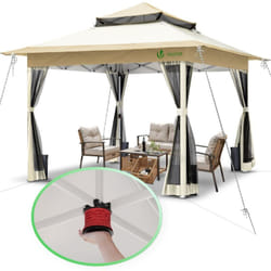 Tonnelle de jardin 3,6x3,6m pop up pliable avec moustiquaire beige - Vounot