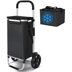 Chariot de course pliable aluminium 2 roues avec sac isotherme noir