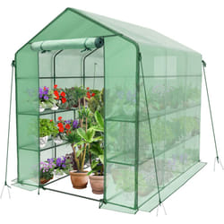 VOUNOT® Serre de jardin avec étagères 143x215x195cm vert - bâche renforcée 135g/m² - fenêtre moustiquaire - porte enroulable zippée