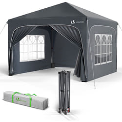 Tonnelle de jardin arquée 3x3m pliable avec porte et fenêtre amovible - Hauteur réglable - Imperméable et anti-UV - Gris - Vounot