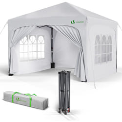 VOUNOT® Tonnelle de jardin arquée 3x3m pliable avec porte et fenêtre amovible - Hauteur réglable - Imperméable et anti-UV - Blanc