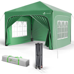 Tonnelle de jardin arquée 3x3m pliable avec porte et fenêtre amovible - Hauteur réglable - Imperméable et anti-UV - Vert - Vounot