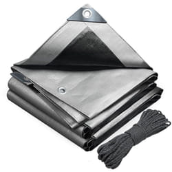 Bâche de Protection en Polyéthylène 180g/m² - 3x4m gris et noir - codre incluse - imperméable, anti-UV - Vounot