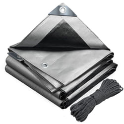 Bâche de Protection en Polyéthylène 180g/m² - 4x8m gris et noir - codre incluse - imperméable, anti-UV - Vounot