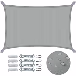 CARACTÉRISTIQUE Matériaux : 160g/m2 Polyester Poids : 1kg Couleur : Gris Taille : 3x2m Inclus : 1 voile d'ombrage, 4 mousquet ...