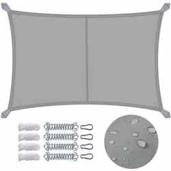 CARACTÉRISTIQUE Matériaux : 160g/m2 Polyester Poids : 2kg Couleur : Gris Taille : 3x4m Inclus : 1 voile d'ombrage, 4 mousquet ...