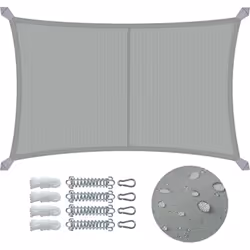 CARACTÉRISTIQUE Matériaux : 160g/m2 Polyester Poids : 2.5kg Couleur : Gris Taille : 3x5m Inclus : 1 voile d'ombrage, 4 mousqu ...