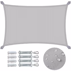CARACTÉRISTIQUE Matériaux : 160g/m2 Polyester Poids : 1kg Couleur : Gris Clair Taille : 3x2m Inclus : 1 voile d'ombrage, 4 mo ...