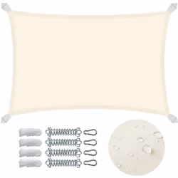 CARACTÉRISTIQUE Matériaux : 160g/m2 Polyester Poids : 1kg Couleur : Beige Taille : 3x2m Inclus : 1 voile d'ombrage, 4 mousque ...