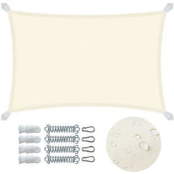 Voile d'ombrage Rectangulaire en Polyester Imperméable avec Kit de Montage 3x2m Beige