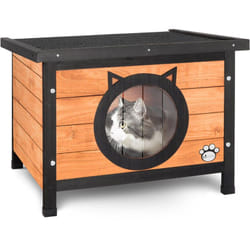 Vounot - Maison pour chat niche en bois - toit bitumé autoportant et amovible - porte à lamelles