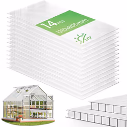 VOUNOT® Lot de 14 plaques en polycarbonate alvéolaire 4 mm - double paroi creuse - transparent 121 x 605 cm - pour serre